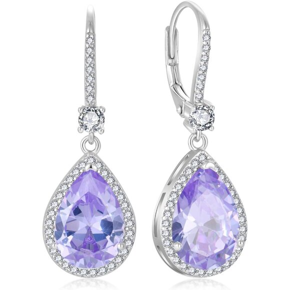 Sterling Silver 8x12 mm Birthstone Dangle Earrings for Women Hypoallergenic Jewe